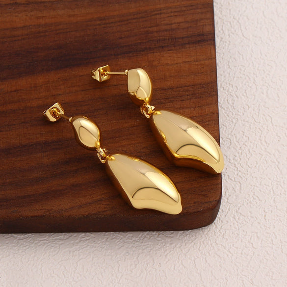 Wholesale Copper Geometric Metal Wind Water Droplets Earrings With Real Gold Plated Electroplating For Women