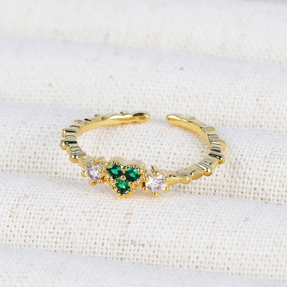 Wholesale Copper Geometric Micropaved Light Luxury Emerald Inlaid Ring For Women