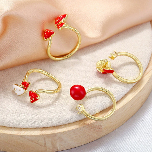 Wholesale Copper Geometric Oildrip Mushroom Umbrellashaped Open Adjustable Women's Ring