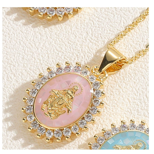 Wholesale Copper Geometric Oval Pendant Necklace With Mixed Gem Inlay And Ochain For Women