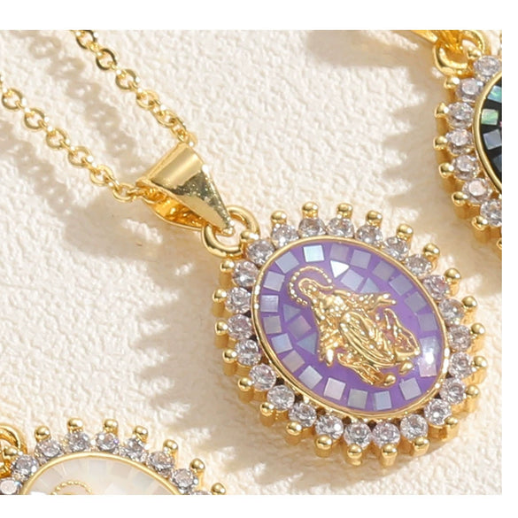 Wholesale Copper Geometric Oval Pendant Necklace With Mixed Gem Inlay And Ochain For Women