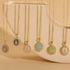 Wholesale Copper Geometric Oval Pendant Necklace With Mixed Gem Inlay And Ochain For Women