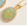 Wholesale Copper Geometric Oval Pendant Necklace With Mixed Gem Inlay And Ochain For Women