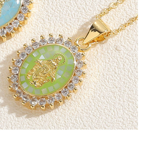 Wholesale Copper Geometric Oval Pendant Necklace With Mixed Gem Inlay And Ochain For Women