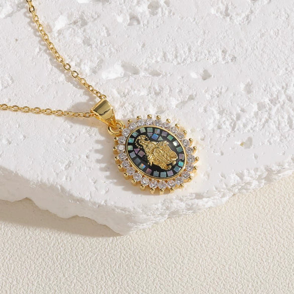 Wholesale Copper Geometric Oval Pendant Necklace With Mixed Gem Inlay And Ochain For Women