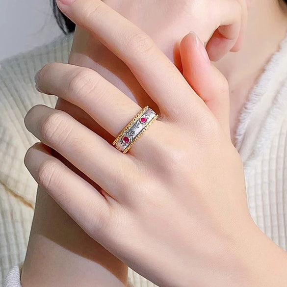 Wholesale Copper Geometric Palace Style Ring For Women With Zirconia Processing