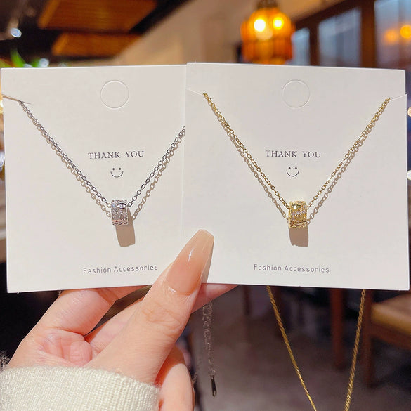 Wholesale Copper Geometric Pendant Titanium Steel Necklace With Zirconia For Women Fashion Style