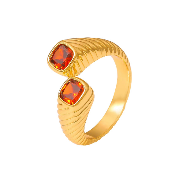 Wholesale Copper Geometric Red Zircon Ring Electroplated For Women Retro Light Luxury Style