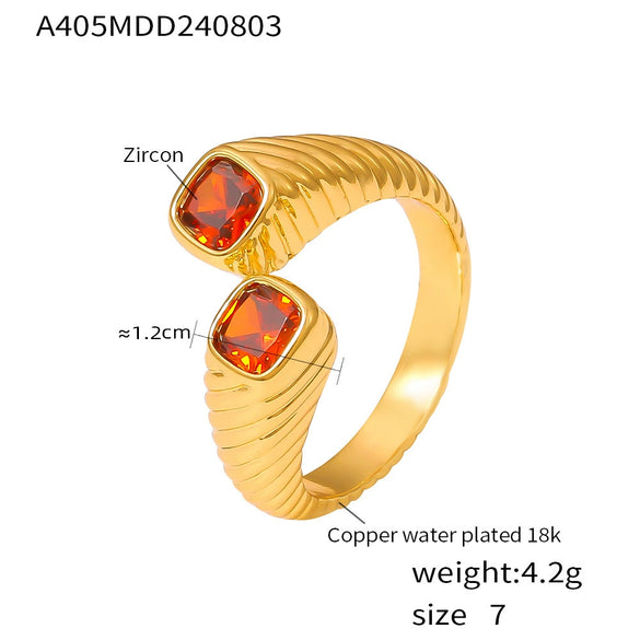 Wholesale Copper Geometric Red Zircon Ring Electroplated For Women Retro Light Luxury Style
