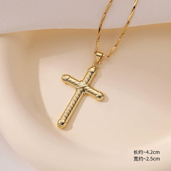 Wholesale Copper Geometric Retro Cross Pendant Necklace 18K Gold Plated Hip Hop Style