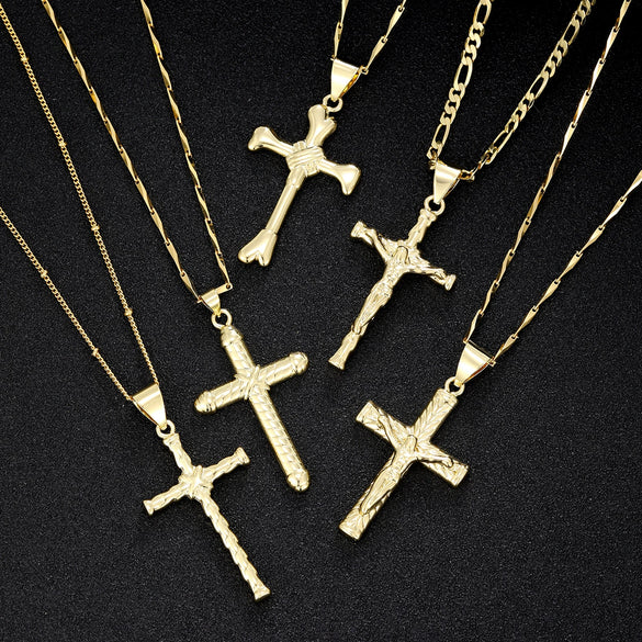 Wholesale Copper Geometric Retro Cross Pendant Necklace 18K Gold Plated Hip Hop Style