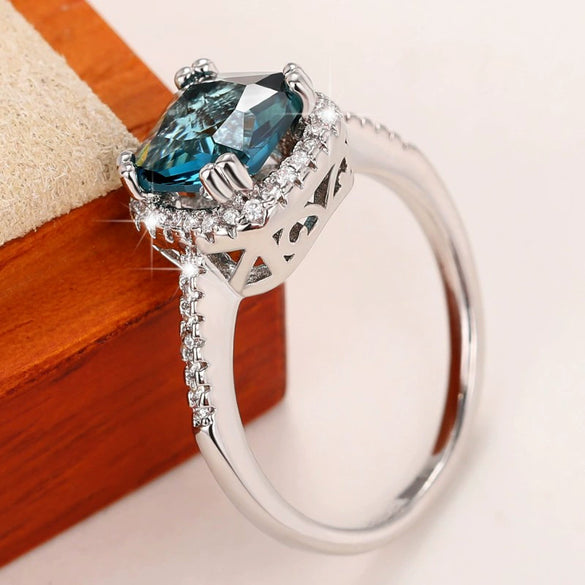Wholesale Copper Geometric Retro Tanzan Blue Square Ring For Women With Zircon Treatment