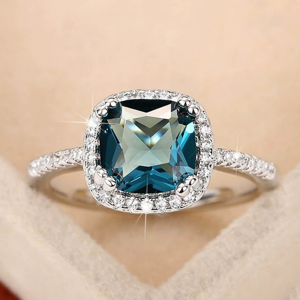 Wholesale Copper Geometric Retro Tanzan Blue Square Ring For Women With Zircon Treatment
