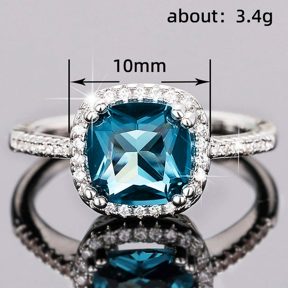 Wholesale Copper Geometric Retro Tanzan Blue Square Ring For Women With Zircon Treatment