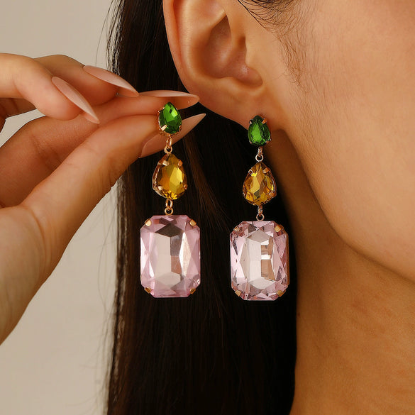 Wholesale Copper Geometric Rhinestone Earrings For Women Light Luxury Electroplated