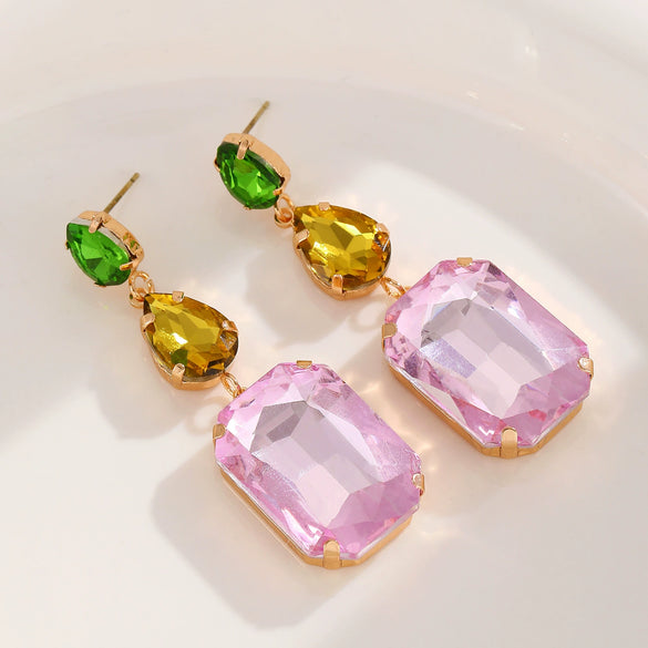 Wholesale Copper Geometric Rhinestone Earrings For Women Light Luxury Electroplated