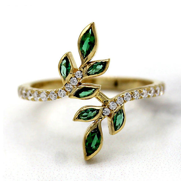 Wholesale Copper Geometric Ring With Olive Branch And Tender Leaf Pattern Dripping Oil Treatment For Women
