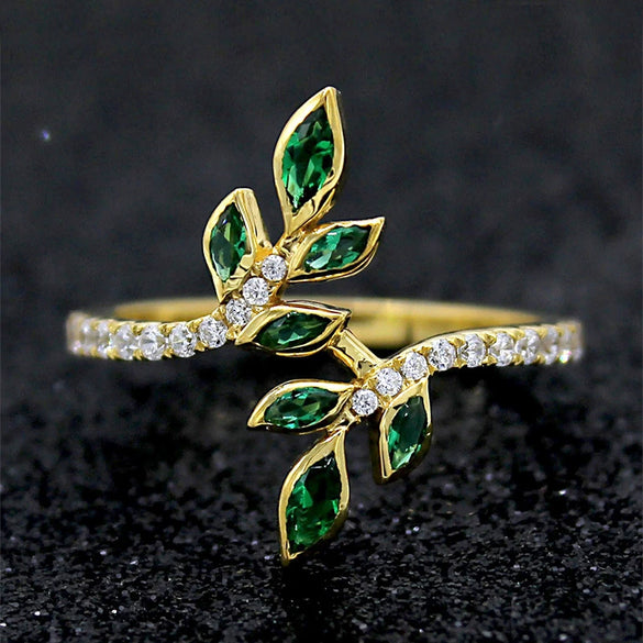 Wholesale Copper Geometric Ring With Olive Branch And Tender Leaf Pattern Dripping Oil Treatment For Women