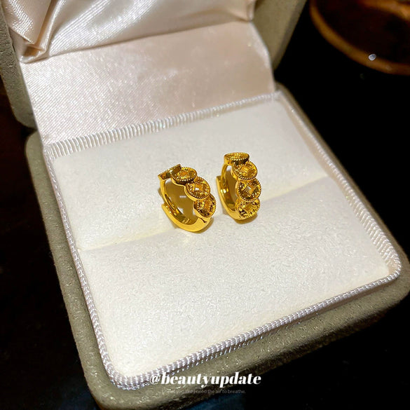 Wholesale Copper Geometric Round Earrings 18K Real Gold Electroplated Retro Exquisite Feminine Light Luxury