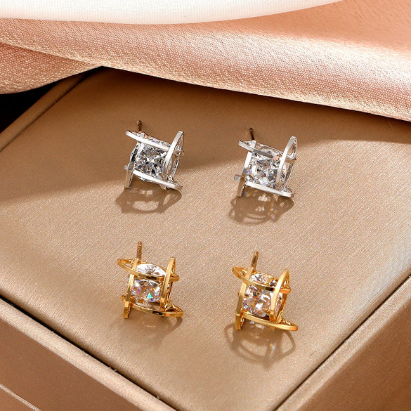 Wholesale Copper Geometric Square Earrings For Women With Electroplating Processing