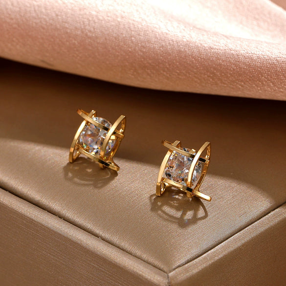 Wholesale Copper Geometric Square Earrings For Women With Electroplating Processing