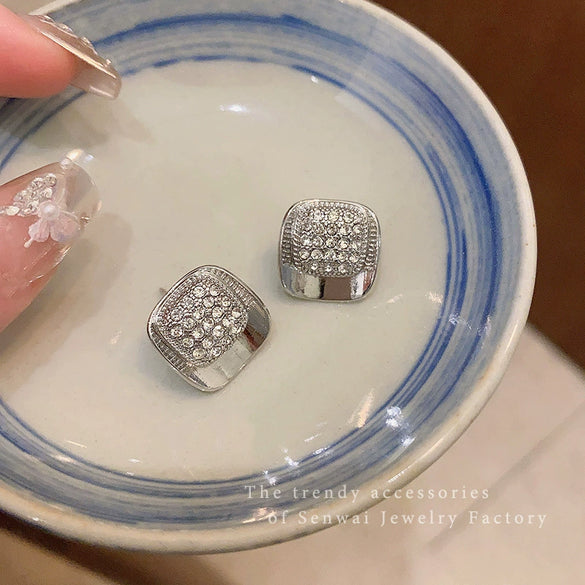 Wholesale Copper Geometric Square Microinlaid Zircon Electroplated Women's Earrings