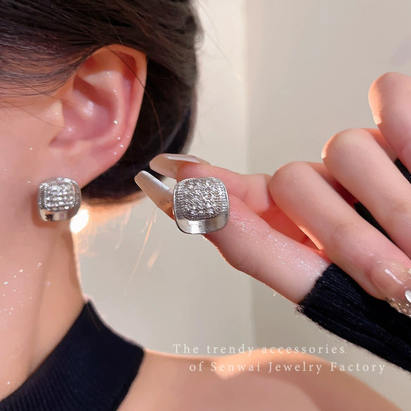 Wholesale Copper Geometric Square Microinlaid Zircon Electroplated Women's Earrings