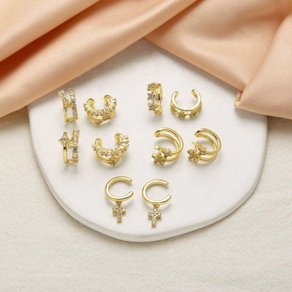 Wholesale Copper Geometric Star Ear Bone Clip Earrings Electroplated For Women