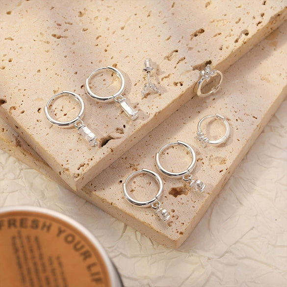 Wholesale Copper Geometric Style Electroplated Earrings 925 Silver Ear Buckle Light Luxury Jewelry