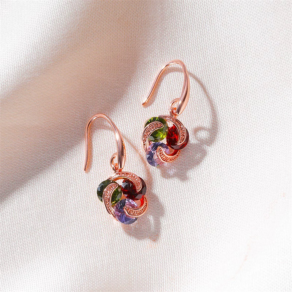 Wholesale Copper Geometric Style Electroplated Microinlaid Zircon Windmill Earrings For Women