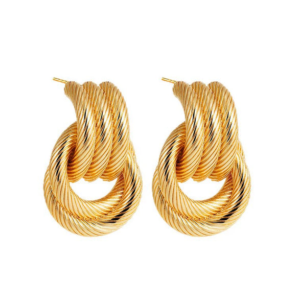 Wholesale Copper Geometric Style Twisted Cross Double Ring Earrings With Electroplating