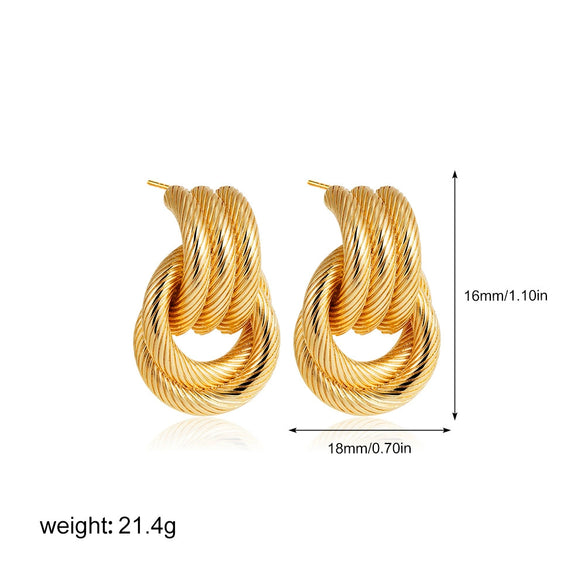 Wholesale Copper Geometric Style Twisted Cross Double Ring Earrings With Electroplating