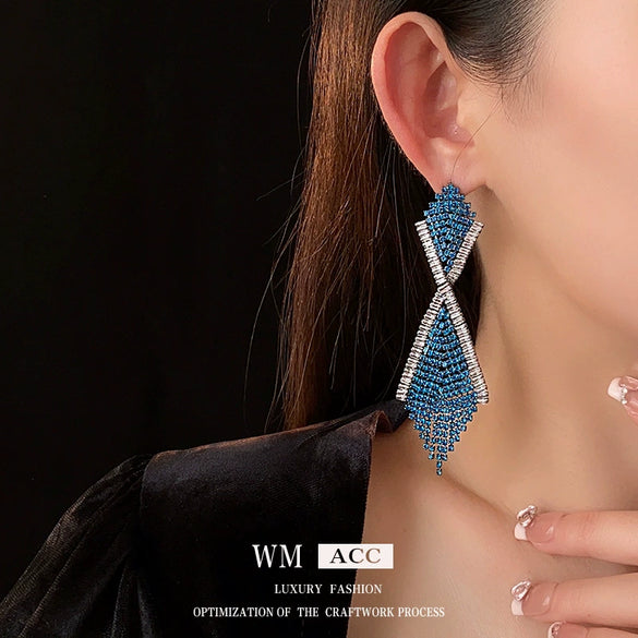 Wholesale Copper Geometric Tassel Earrings With Diamond Embedded And Electroplating Treatment For Women