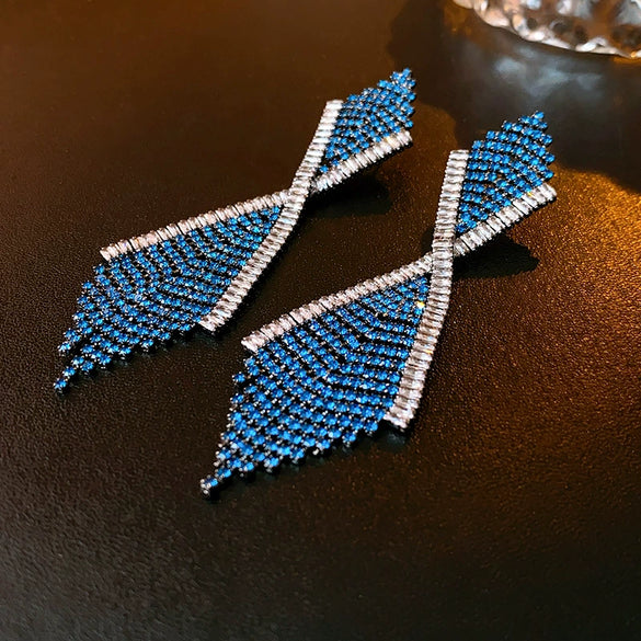 Wholesale Copper Geometric Tassel Earrings With Diamond Embedded And Electroplating Treatment For Women
