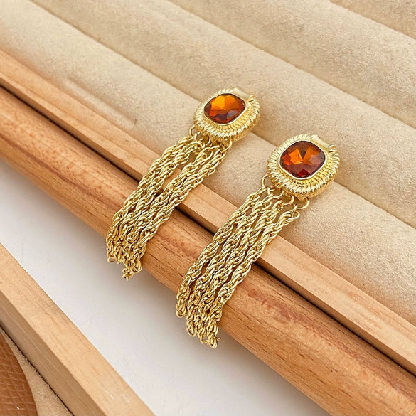 Wholesale Copper Geometric Tassel Long Earrings For Women With Retro Exaggerated Style And Electroplating Treatment