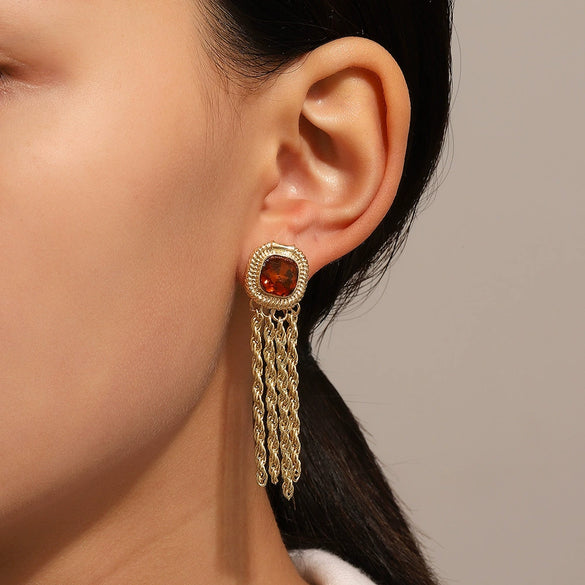 Wholesale Copper Geometric Tassel Long Earrings For Women With Retro Exaggerated Style And Electroplating Treatment