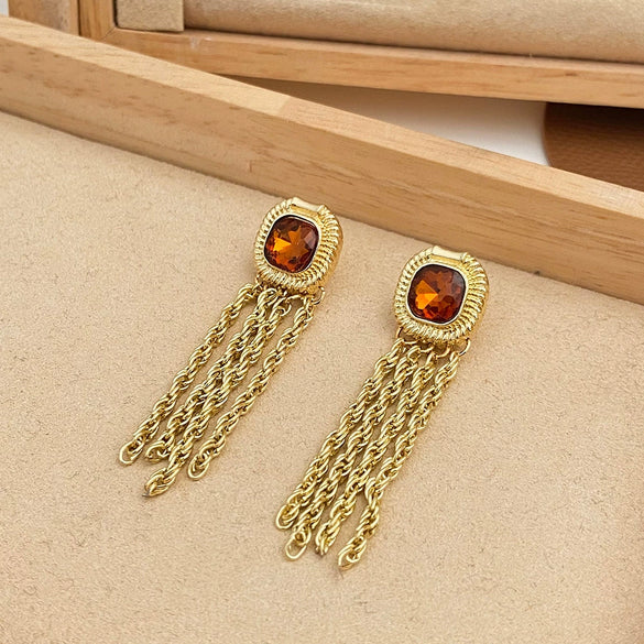Wholesale Copper Geometric Tassel Long Earrings For Women With Retro Exaggerated Style And Electroplating Treatment