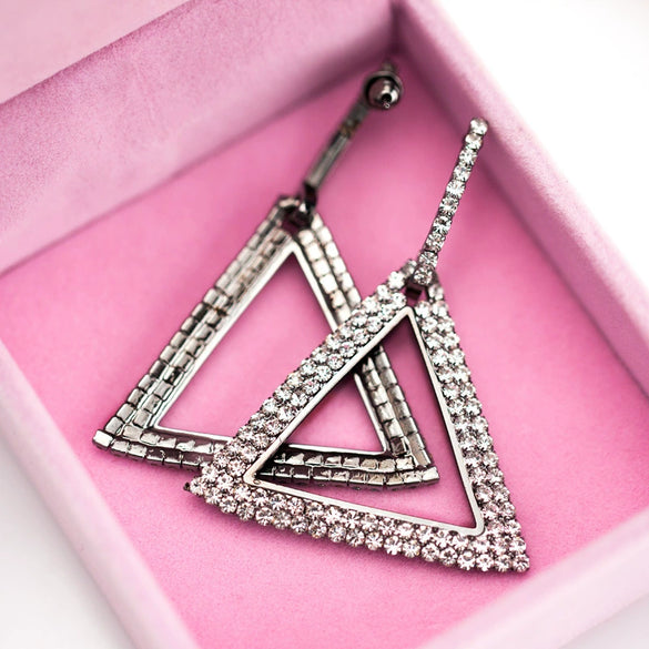 Wholesale Copper Geometric Triangle Drop Shape Diamond Earrings For Women