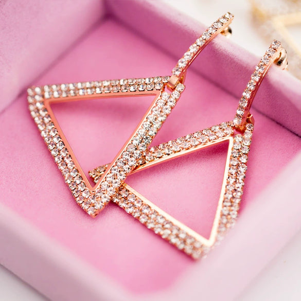Wholesale Copper Geometric Triangle Drop Shape Diamond Earrings For Women
