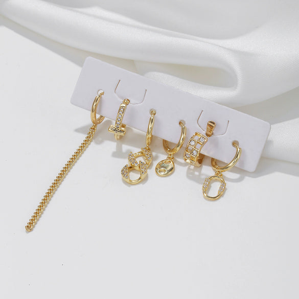 Wholesale Copper Geometric Ushape Inlaid Zircon Women's Earring