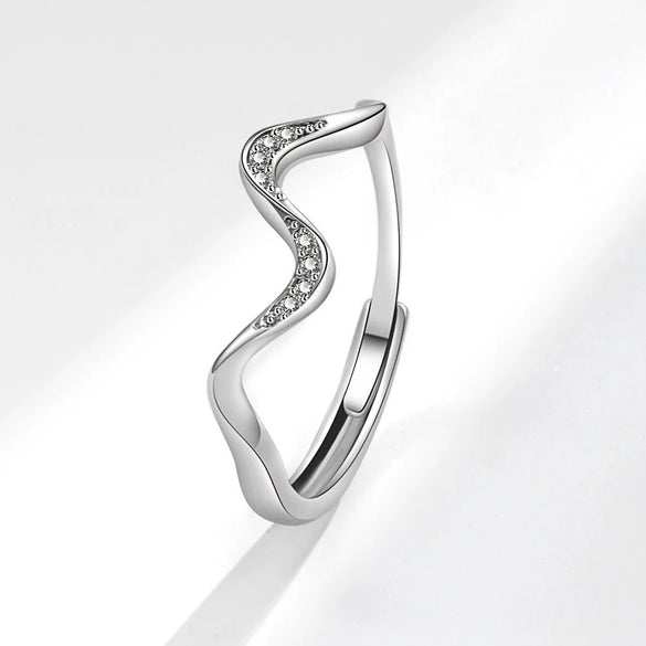 Wholesale Copper Geometric Water Ripple Opening Adjustable Women's Tail Ring Electroplated Jewelry