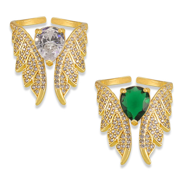 Wholesale Copper Geometric Wings Inlaid Zircon Ring Electroplated Design Unisex Finger Ring Accessories