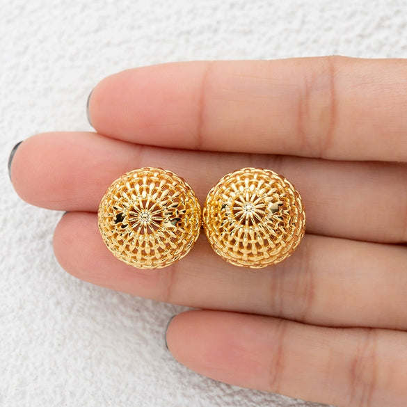 Wholesale Copper Geometric Woven Mesh Hollow Vegetable Basket Earrings Electroplated