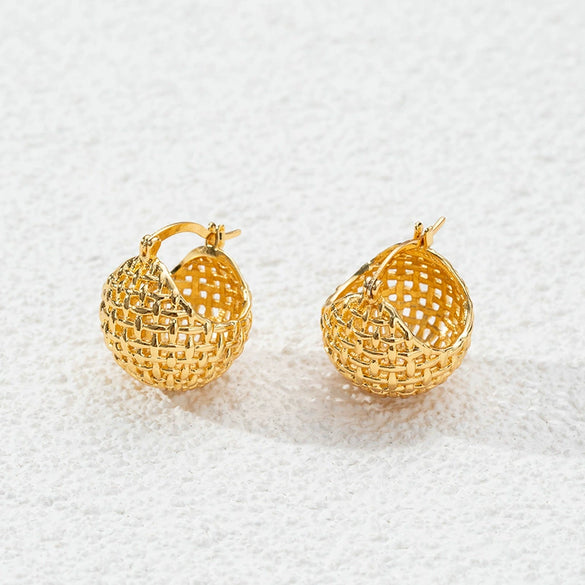 Wholesale Copper Geometric Woven Mesh Hollow Vegetable Basket Earrings Electroplated