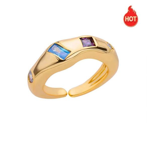 Wholesale Copper Geometric Zircon Ring For Women Niche Design Simple Elegant Light Luxury