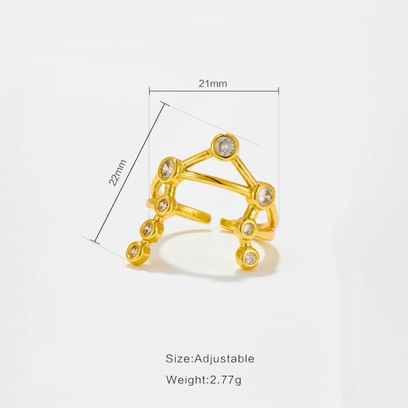 Wholesale Copper Geometry Style Electroplated Opening Adjustable Ring For Women With Micro Inlaid Zircon Small Pendant