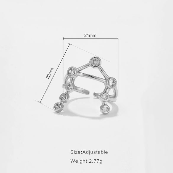 Wholesale Copper Geometry Style Electroplated Opening Adjustable Ring For Women With Micro Inlaid Zircon Small Pendant