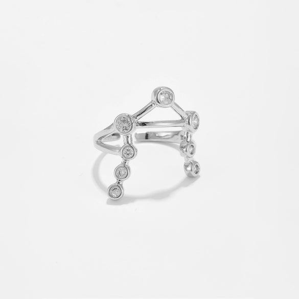 Wholesale Copper Geometry Style Electroplated Opening Adjustable Ring For Women With Micro Inlaid Zircon Small Pendant