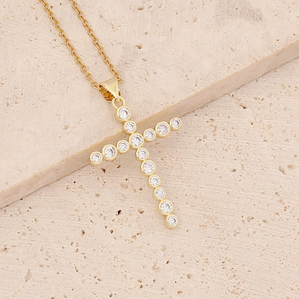 Wholesale Copper Gold Inlaid Zircon Cross Pendant Necklace For Women