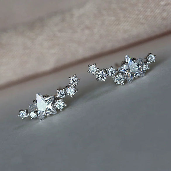 Wholesale Copper Gold Plated Geometric Arc Starshaped Zircon Women's Earrings